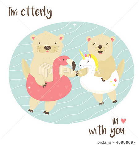 Cute otters in love swimming in a pool 46968097