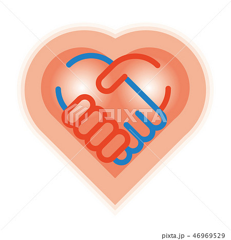 ハートロゴ 握手と心臓イメージのイラスト素材