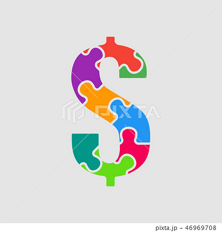 Vector puzzle pieces sign dollar. Jigsaw sale. 46969708