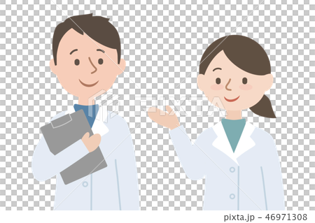 Male and female 2 poses in white coat Male and female 2 poses in white coat 46971308