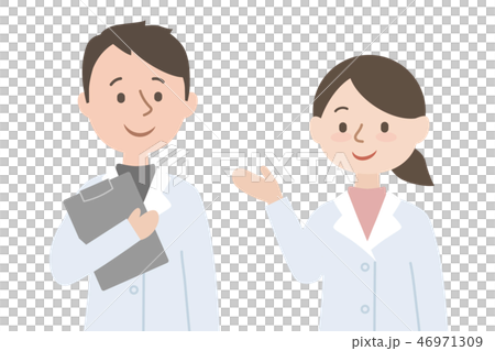 Male and female 2 poses in white coat Male and female 2 poses in white coat 46971309