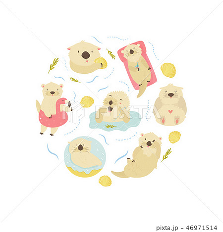 Set of cute swimming otters. Baby Print design 46971514
