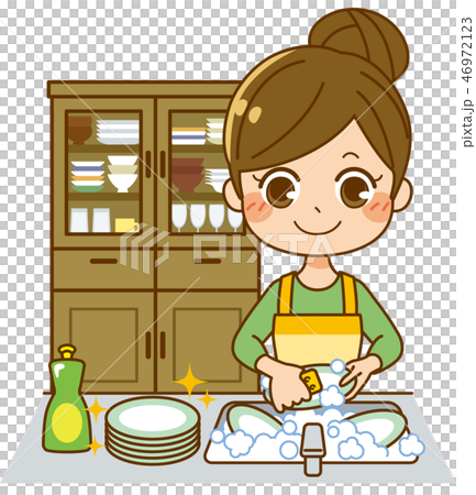 Housewife doing the dishes + cupboard - Stock Illustration [46972123 ...