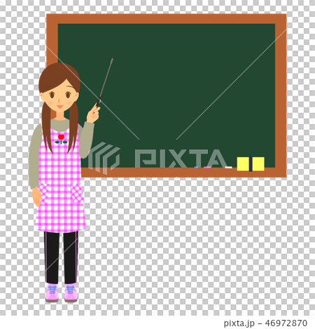 Female nursery teacher with supporting rod Blackboard background Full body Female nursery teacher with supporting rod Blackboard background Full body 46972870