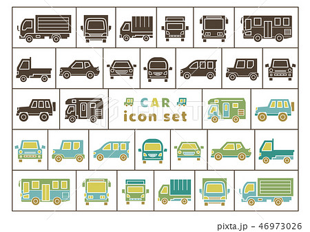 車のアイコンセット シルエットとカラーシルエット のイラスト素材