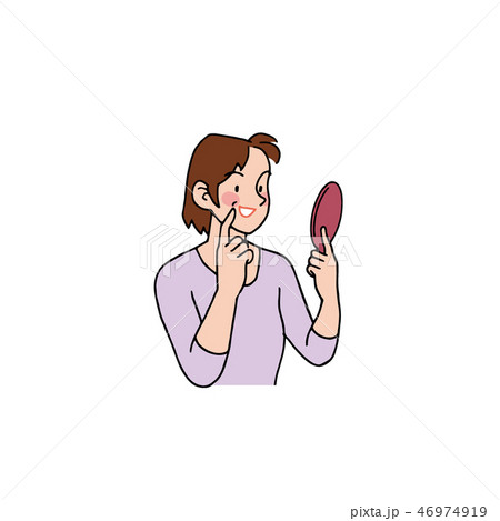 手鏡を見て喜ぶ奥さん 46974919