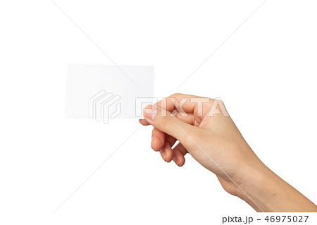 woman hand holding business card isolated on white 46975027