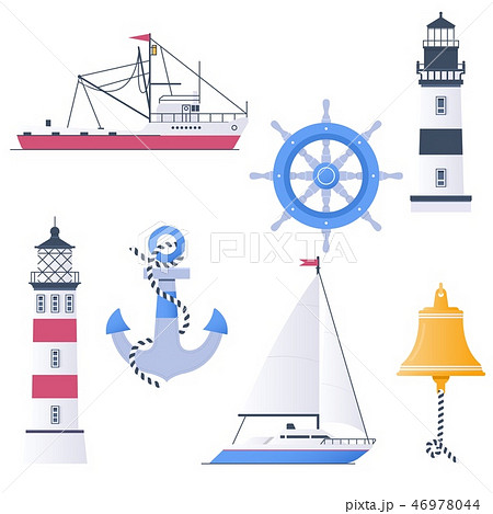 Marine vector set with ships, boats and nautical anchors Marine vector set with ships, boats and nautical anchors 46978044
