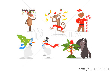 Funny Christmas characters for winter Holidaysのイラスト素材 [46979294] - PIXTA