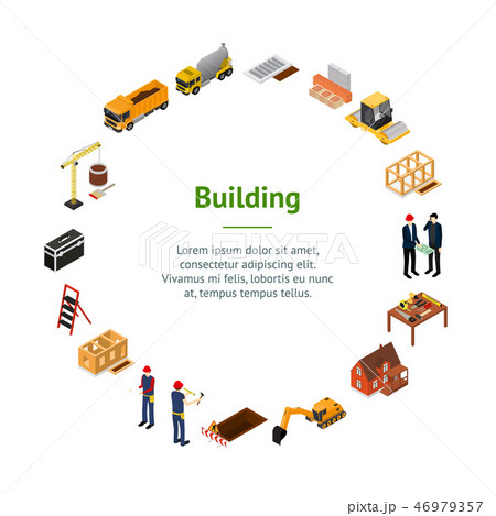 Construction Building Concept Banner Card Circle 3d Isometric View. Vector 46979357
