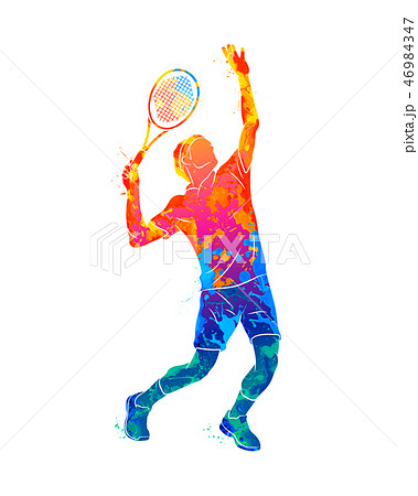Abstract tennis player with a racket from splash of watercolors 46984347