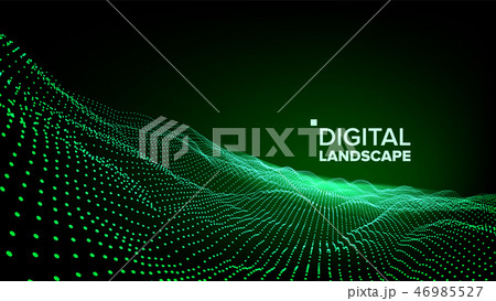 Abstract Landscape Vector. Particle Wireframe. Big Flow. Cyber Concept. Futuristic Graphic. Relief 46985527