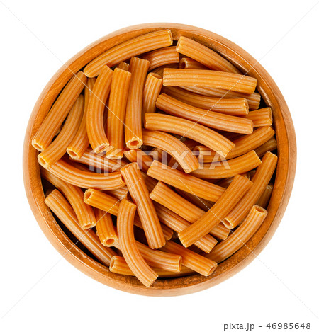 Chickpea pasta, brown Sedanini Rigati, in bowl 46985648