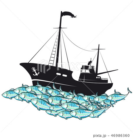 Fishing boat and school of fish 46986360