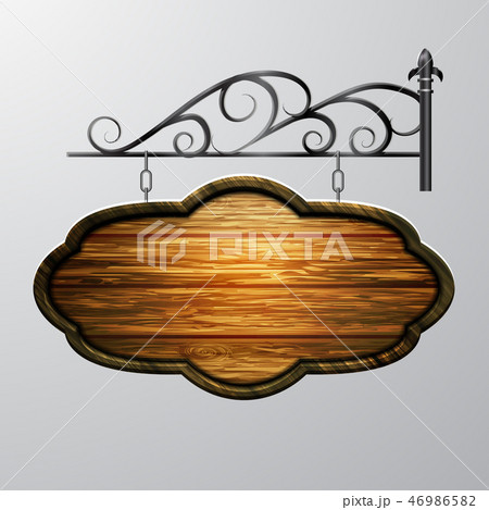hanging, wooden Board vector, wooden object for text. 46986582