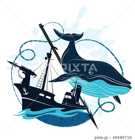 Whaler at sea and whale 46986710