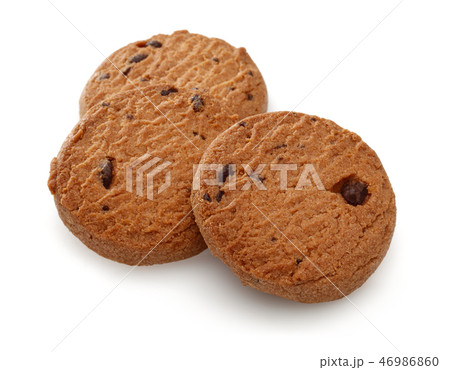Chocolate chip biscuits on white background 46986860