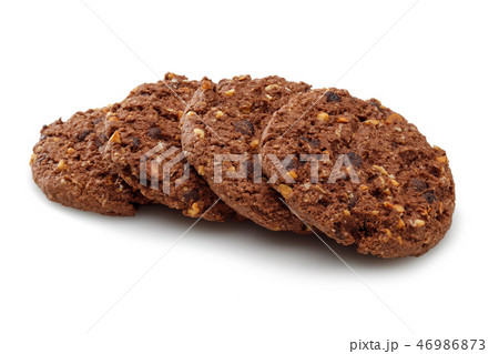 Chocolate and hazelnut cookies on white background 46986873