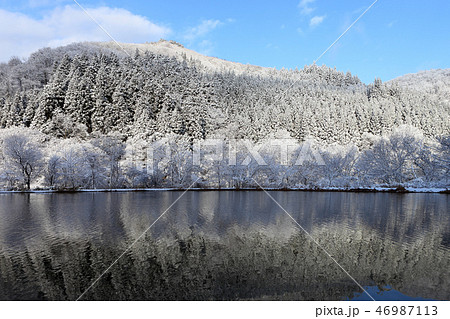 新雪の朝　新雪の湖岸 46987113