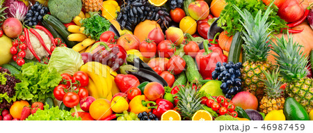Assorted fresh ripe fruits and vegetables. Assorted fresh ripe fruits and vegetables. 46987459