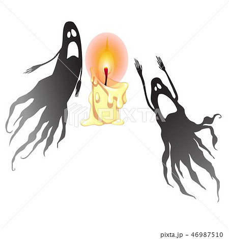 Two Black Ghosts And A Burning Candle Isolated のイラスト素材