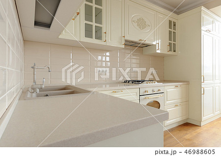 Closeup of Classic Cream-colored Kitchen Stock Photo - Image of furniture,  counter: 264296650