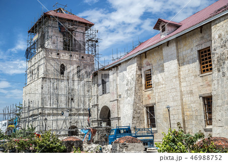 Repair after earthquake , Baclayon Old catolic Ruins in Bohol Island, Philippines. 46988752