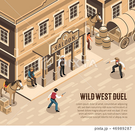 Cowboys Duel Isometric Illustration Stock Illustration