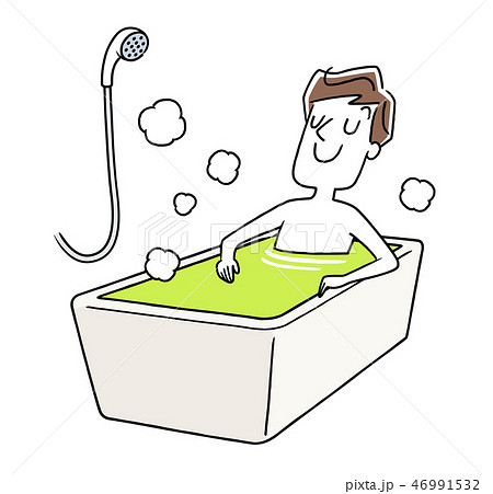 お風呂でリラックスする男性のイラスト素材