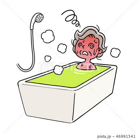 入浴 お風呂 のぼせるシニア女性のイラスト素材