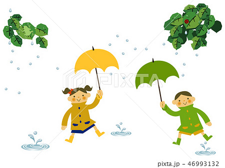 レインコートを着た子供 雨のイメージイラスト 梅雨の季節の為の