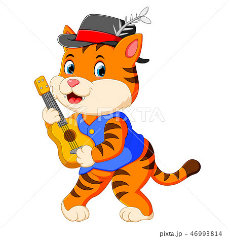 Tiger uses the black hat and playing the guitar Tiger uses the black hat and playing the guitar 46993814