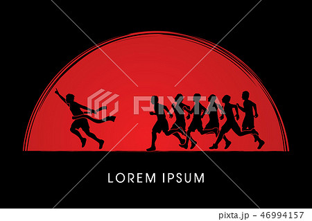 Group or runners, the winner graphic vector. 46994157
