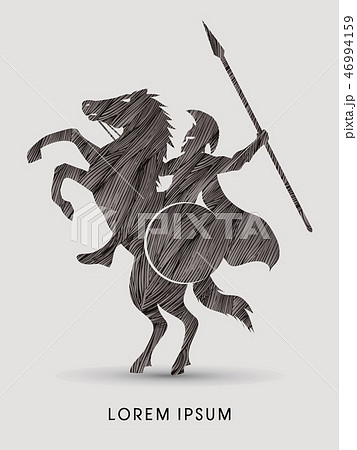 Spartan warrior riders with a spear graphic vector 46994159