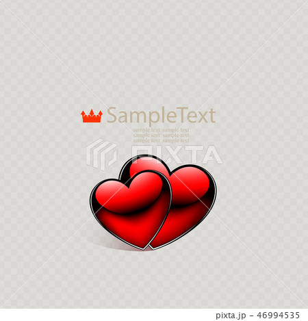 Composition of two red adorable hearts with a shadow, 46994535