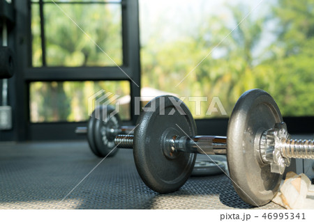 steel barbell dumbbell in a gym muscle building steel barbell dumbbell in a gym muscle building 46995341