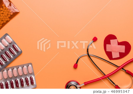 healthcare and medical, red stethoscope, medicine 46995347
