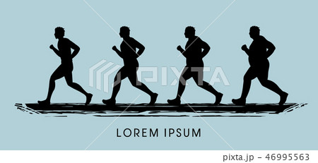 Fat man running step graphic vector 46995563