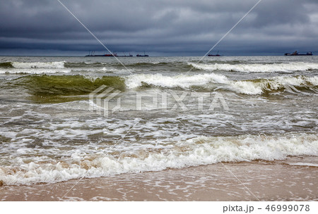 stormy baltic sea with ships 46999078