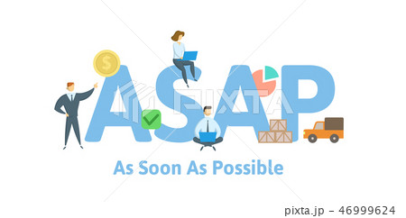 ASAP, as soon as possible. Concept with keywords, letters and icons. Flat vector illustration 46999624
