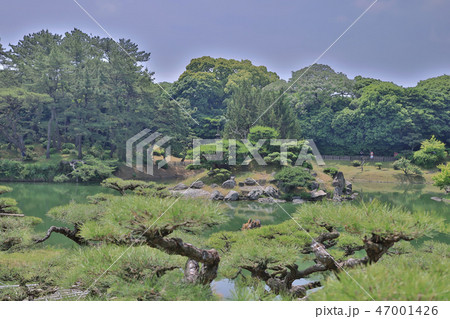 Japanese garden with pond and river,  47001426