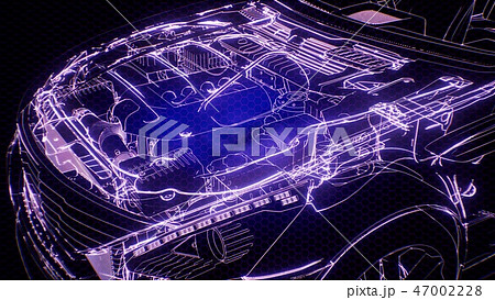 Holographic animation of 3D wireframe car Holographic animation of 3D wireframe car 47002228