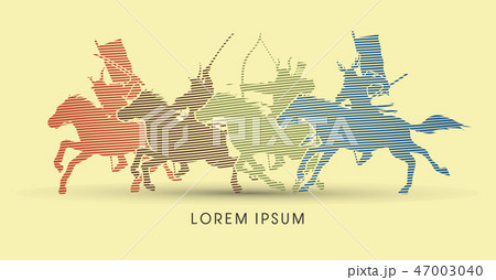 Samurai Warriors Riding Horses graphic vector. Samurai Warriors Riding Horses graphic vector. 47003040