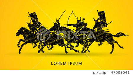 Samurai Warriors Riding Horses graphic vector. Samurai Warriors Riding Horses graphic vector. 47003041