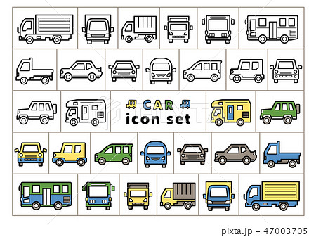車のアイコンセット(線画のみと線画にライブペイント) 47003705