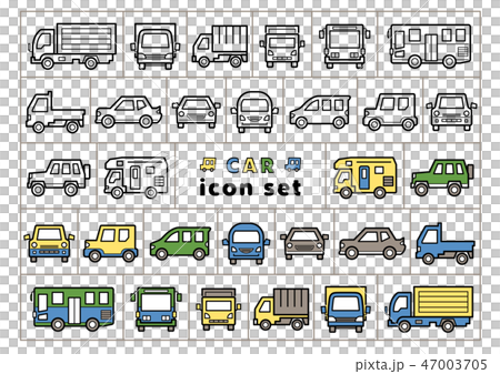 車のアイコンセット(線画のみと線画にライブペイント) 47003705