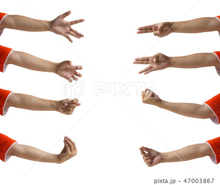 Cropped of female hand gesture isolated on white. Cropped of female hand gesture isolated on white. 47003867