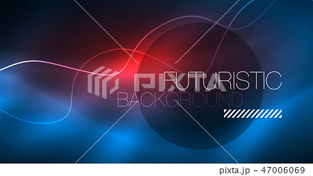 Glowing abstract wave on dark, shiny motion, Christmas and New Year magic space light. Techno 47006069