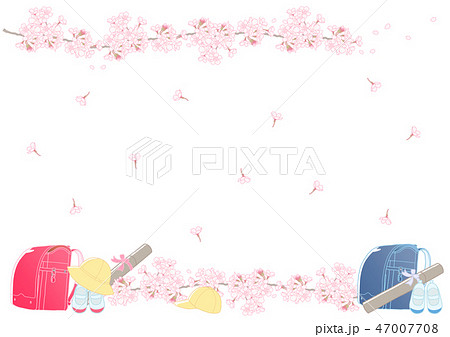 桜とランドセル フレームのイラスト素材