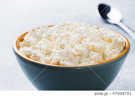 Homemade Cottage cheese in a ceramic bowl  47008701
